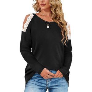 Cold Shoulder Long Sleeve Lace Casual Tunic Top